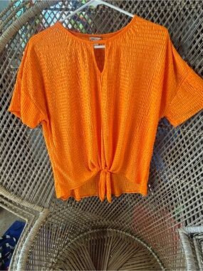 Cato Orange Textured Tie-Front Crop Top